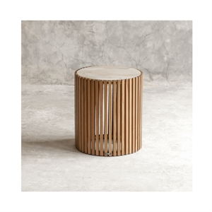 Køln rundt sofabord - Teak træ - Marmor - Mål: Ø40 cm. H: 45 cm.